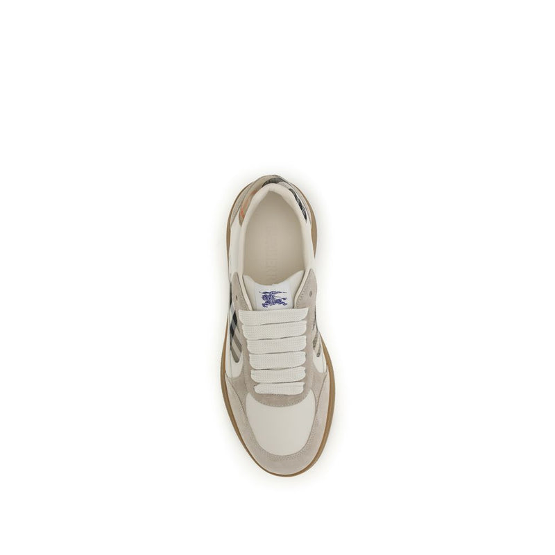 Burberry Beige Calf Leather Bos Taurus Low Top Sneakers