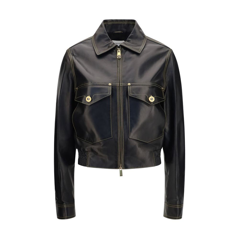 Versace Black Lamb Ovis Aries Aries Leather Jacket
