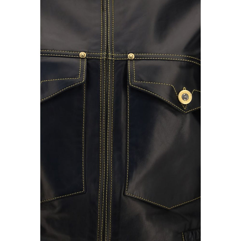 Versace Black Lamb Ovis Aries Aries Leather Jacket