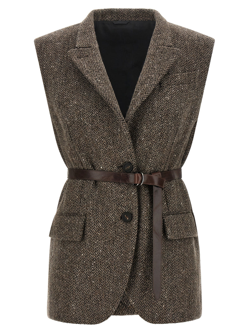 Brunello Cucinelli Brown Virgin Wool Sleeveless Jacket