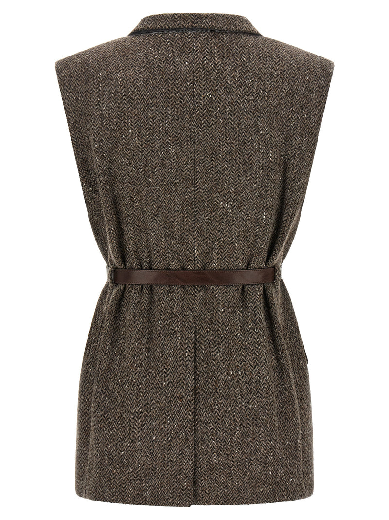 Brunello Cucinelli Brown Virgin Wool Sleeveless Jacket