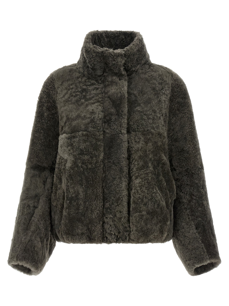 Brunello Cucinelli Gray Lamb Leather Full-Length Jacket