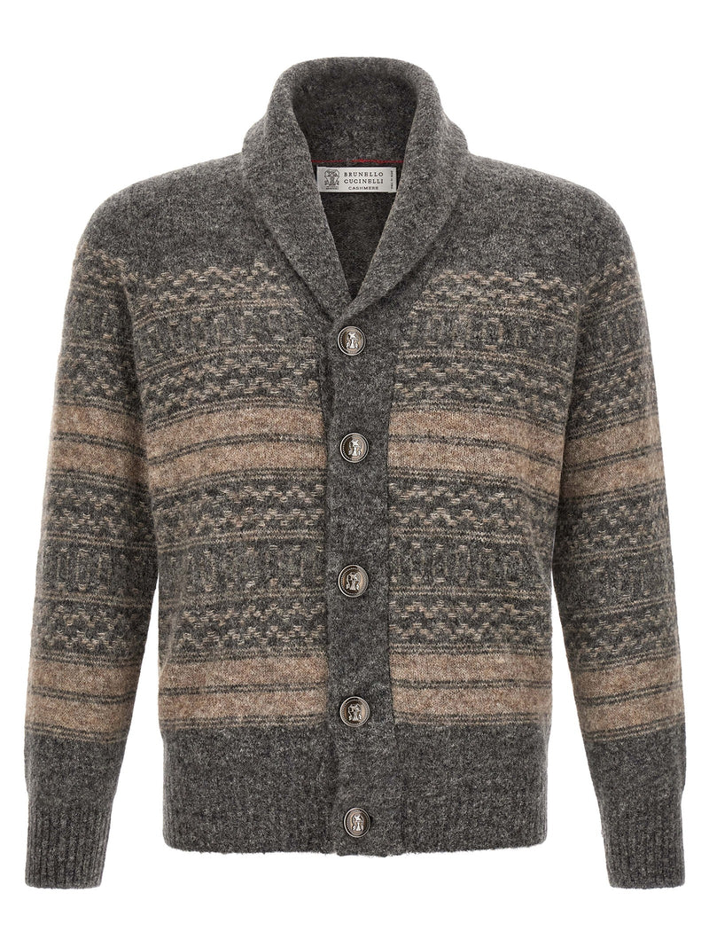 Brunello Cucinelli Gray Alpaca Leather Cardigan
