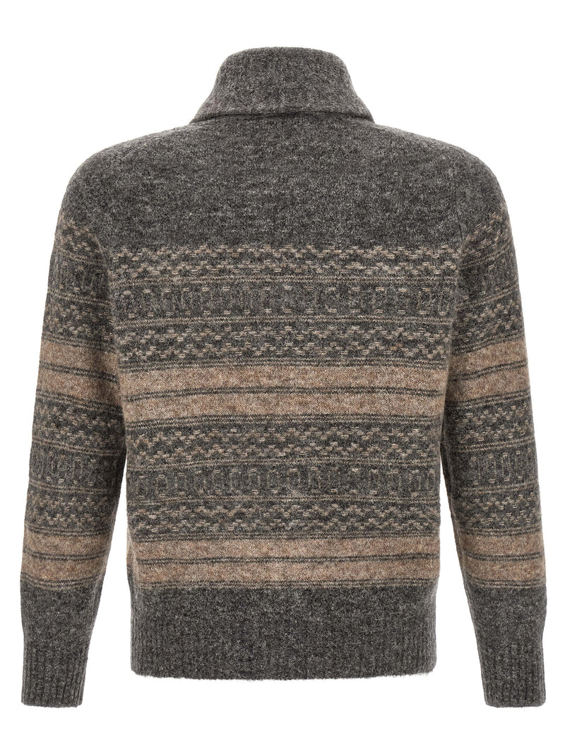 Brunello Cucinelli Gray Alpaca Leather Cardigan