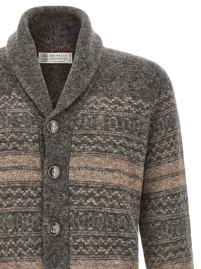 Brunello Cucinelli Gray Alpaca Leather Cardigan