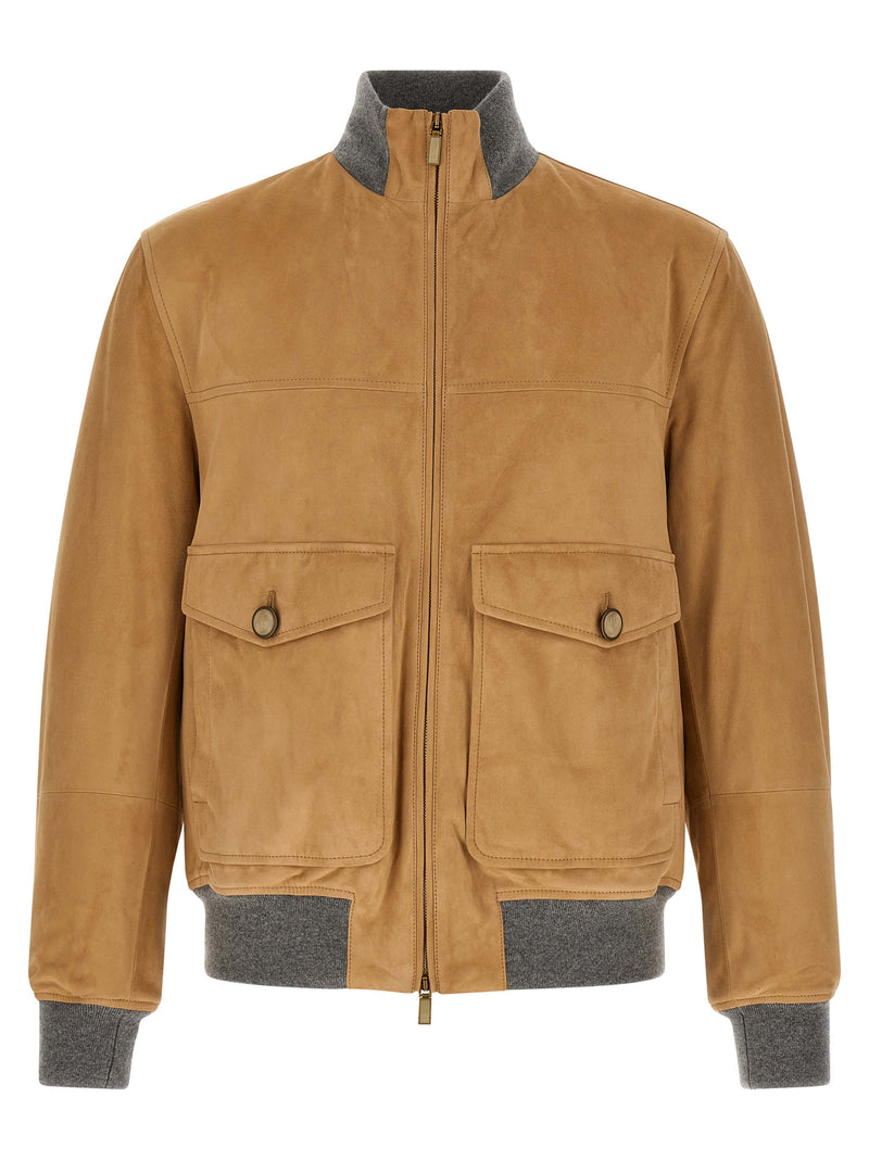 Brunello Cucinelli Beige Lamb Leather Leather Jacket