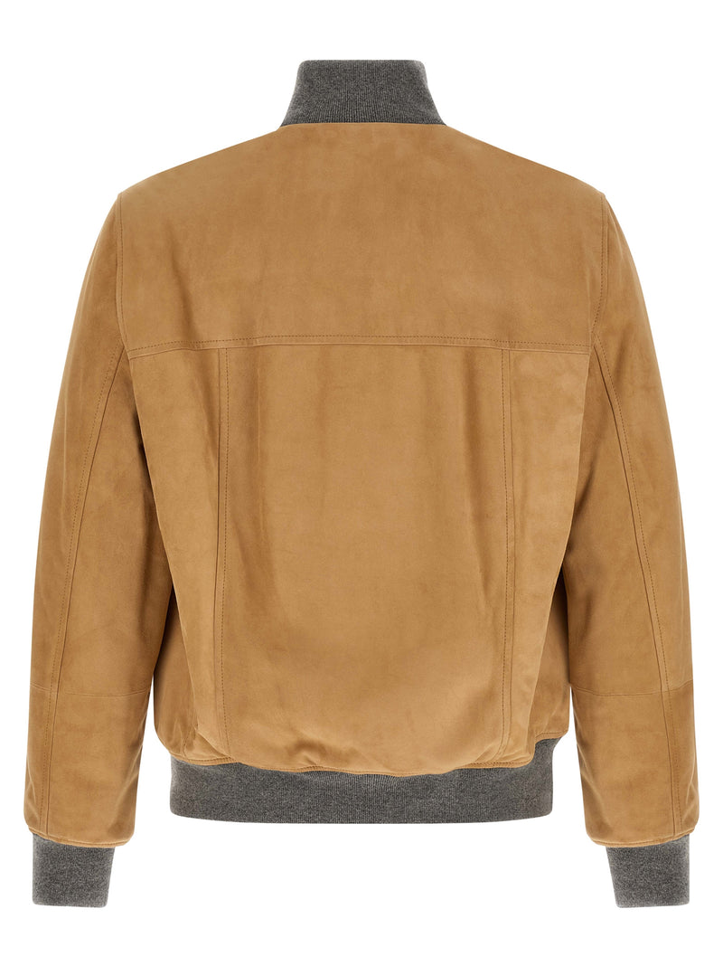 Brunello Cucinelli Beige Lamb Leather Leather Jacket