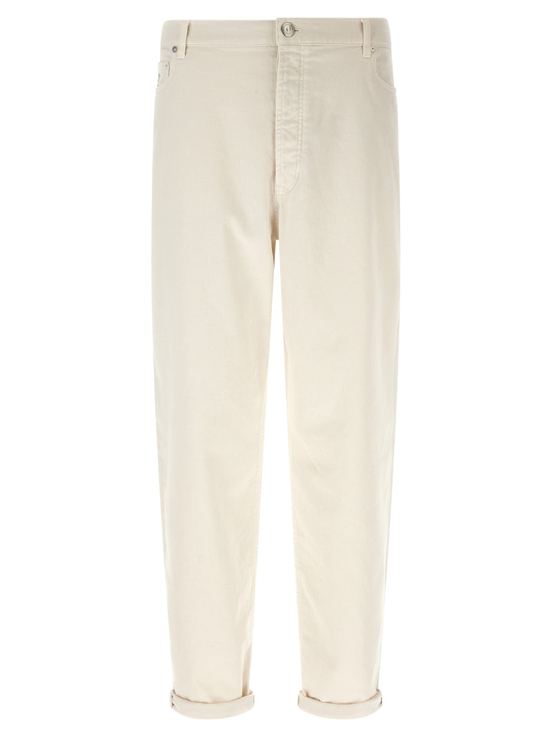 Brunello Cucinelli White Cotton Relaxed Fit Jeans
