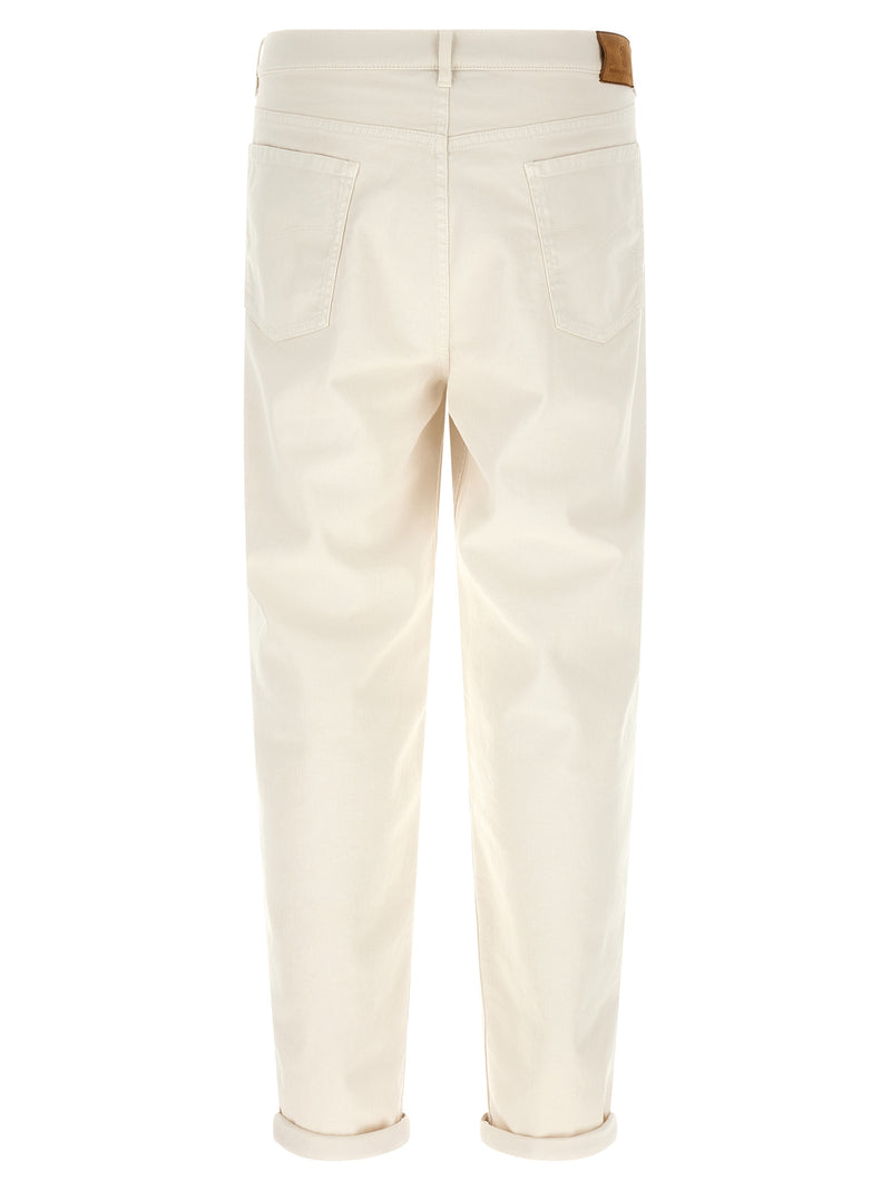 Brunello Cucinelli White Cotton Relaxed Fit Jeans