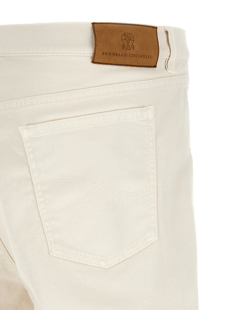 Brunello Cucinelli White Cotton Relaxed Fit Jeans
