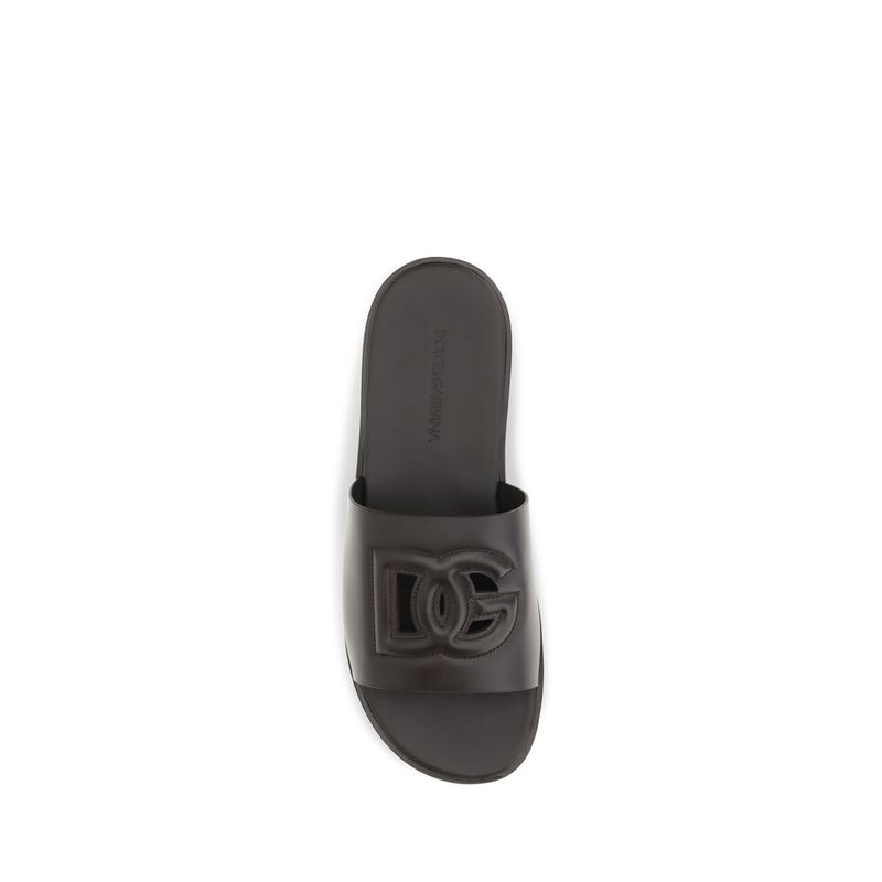 Dolce & Gabbana Brown Calf Leather Bos Taurus Flat Sandals