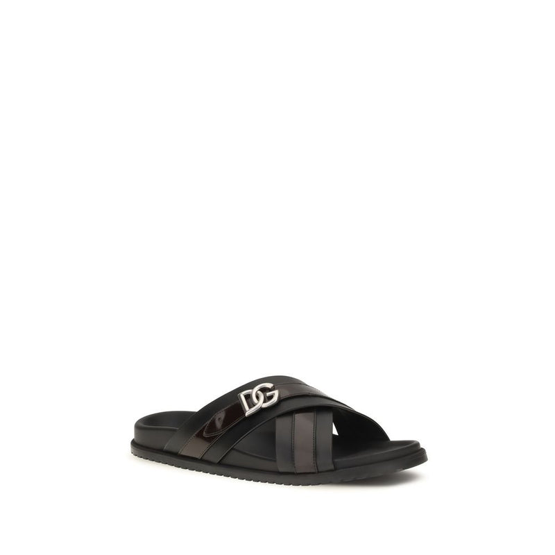 Dolce & Gabbana Black Calf Leather Bos Taurus Sandals