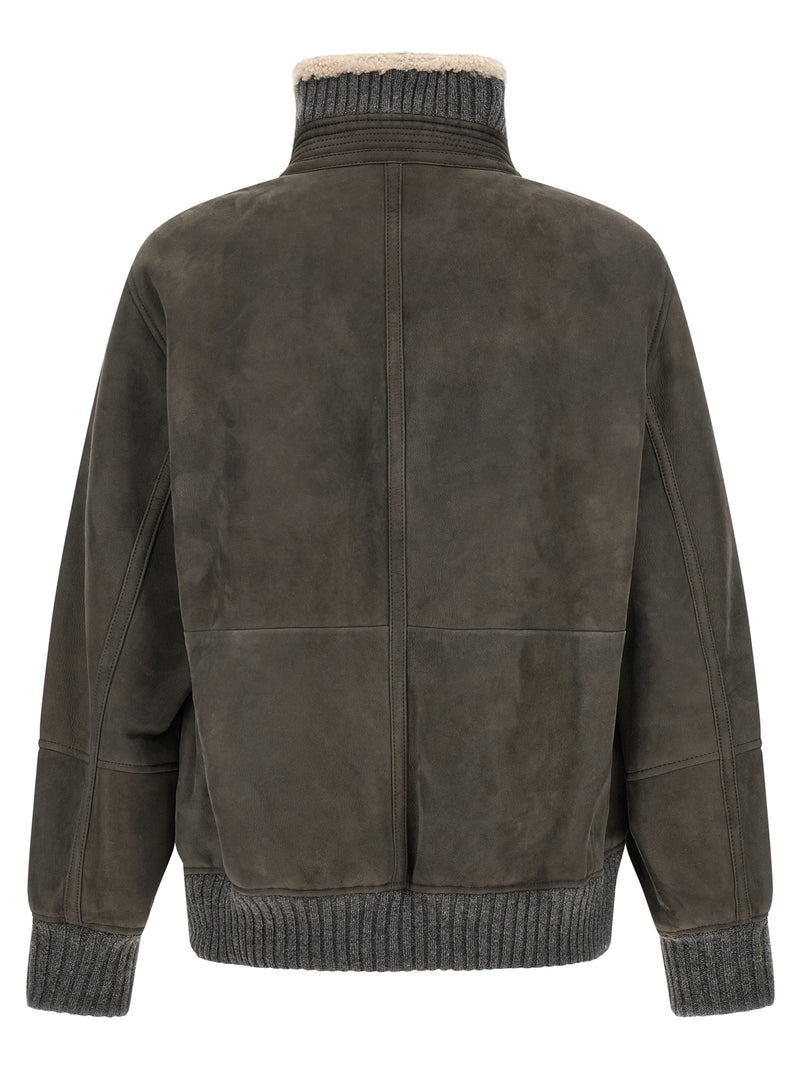 Brunello Cucinelli Gray Lamb Leather Leather Jacket