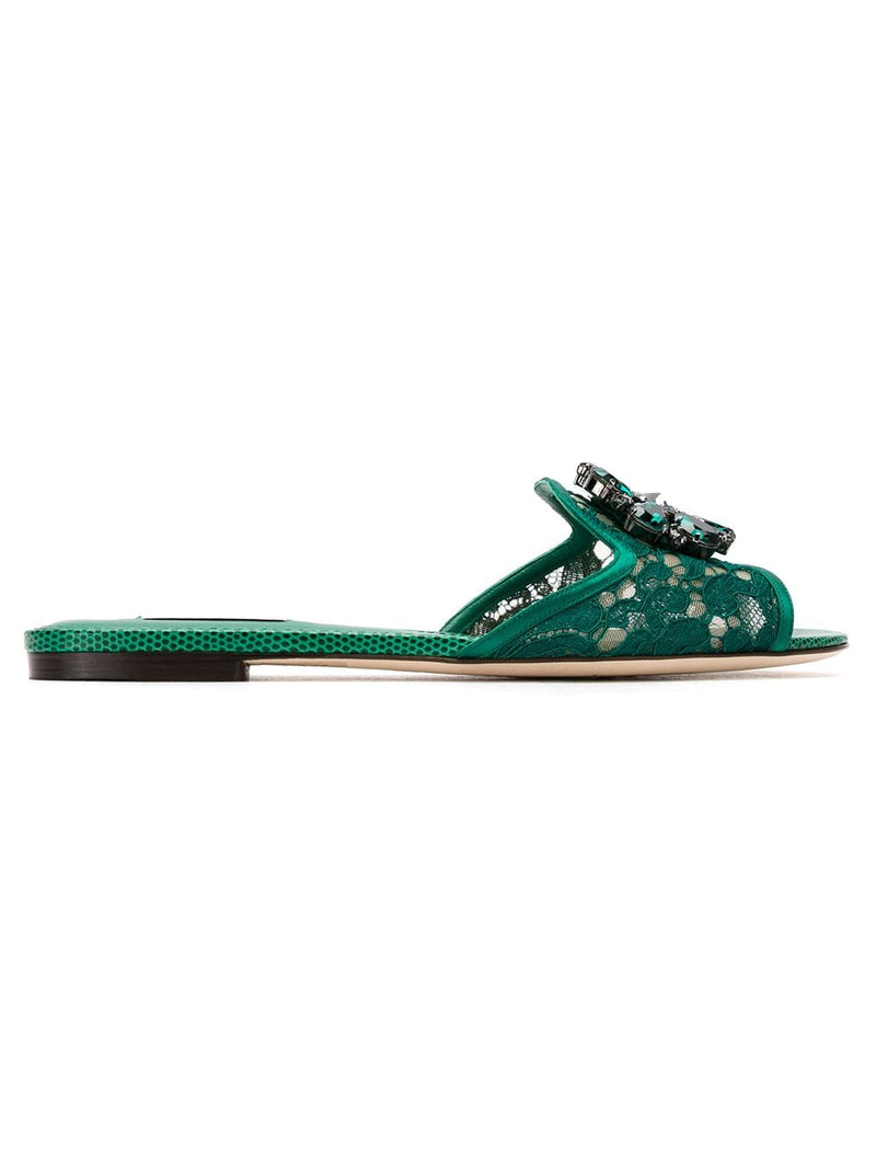 Dolce & Gabbana Slippers in lace with crystals | Urbalenti™ NYC