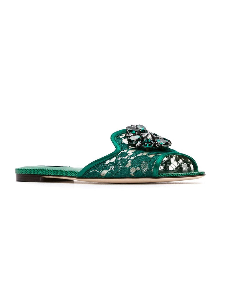 Dolce & Gabbana Slippers in lace with crystals | Urbalenti™ NYC