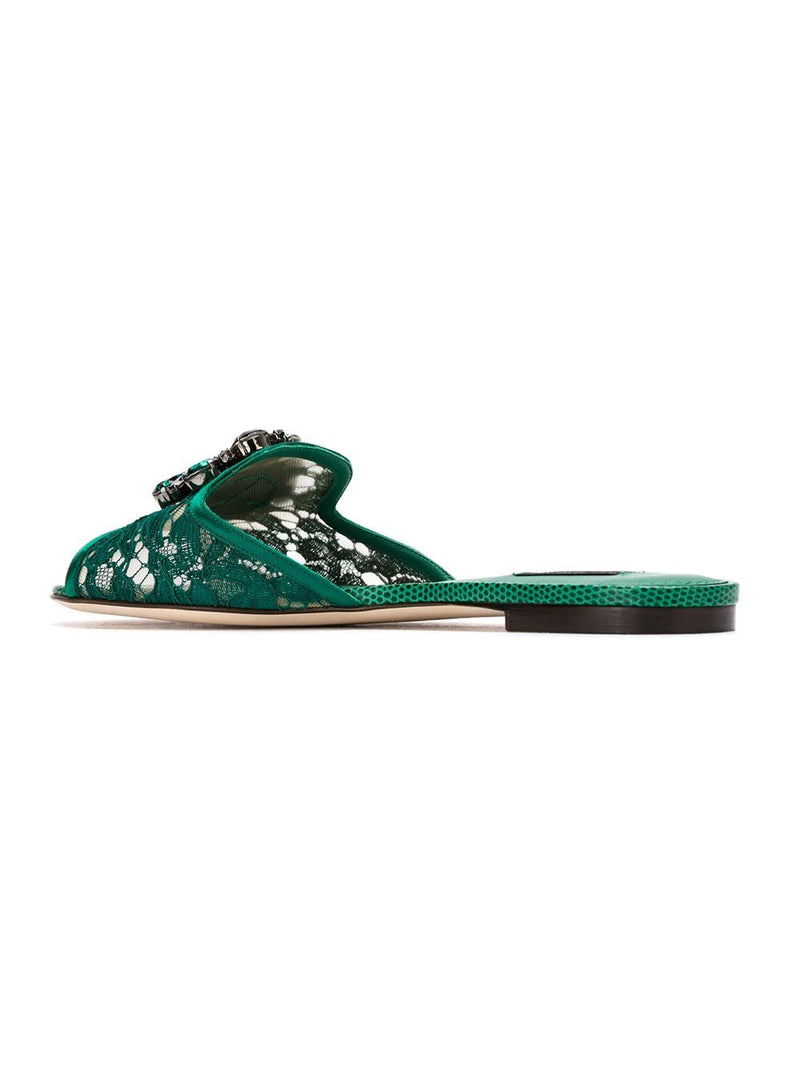 Dolce & Gabbana Slippers in lace with crystals | Urbalenti™ NYC