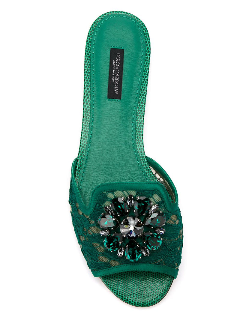 Dolce & Gabbana Slippers in lace with crystals | Urbalenti™ NYC