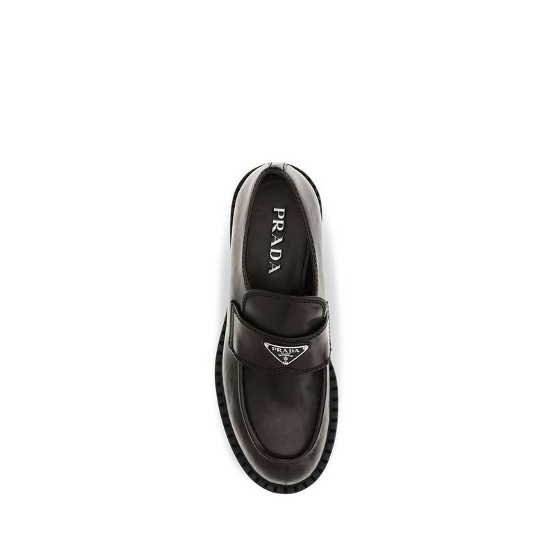 Prada Brown Calf Leather Bos Taurus Slip-On Loafers