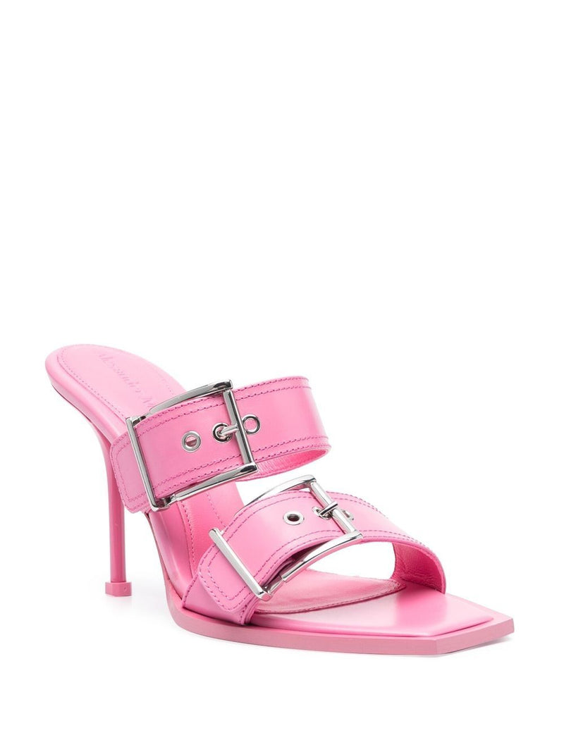 Alexander McQueen 100mm Buckle Leather Sandals | Urbalenti™ NYC