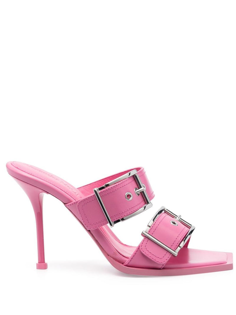 Alexander McQueen 100mm Buckle Leather Sandals | Urbalenti™ NYC