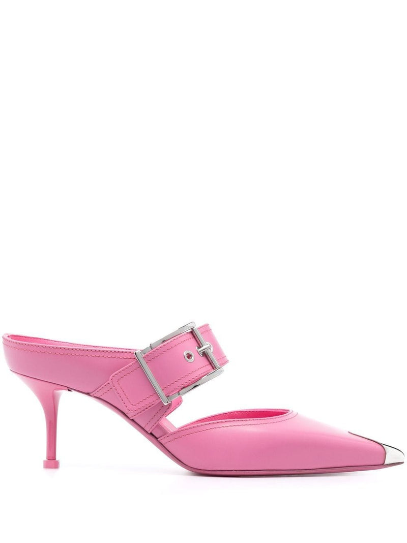 Alexander McQueen 75mm Metallic toe-cap Detail Mules | Urbalenti™ NYC
