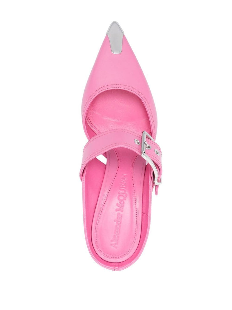 Alexander McQueen 75mm Metallic toe-cap Detail Mules | Urbalenti™ NYC