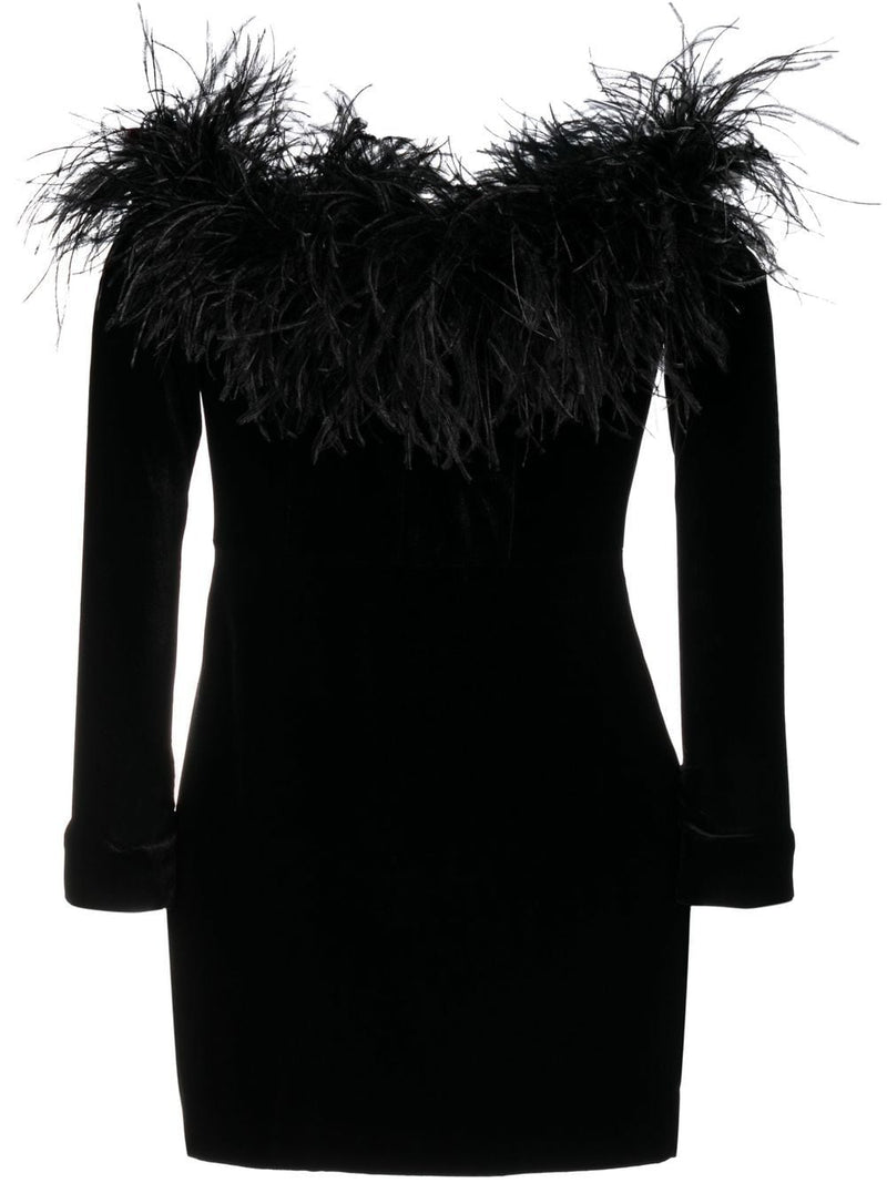 Alessandra Rich Alessandra Rich Feather detail velvet short dress