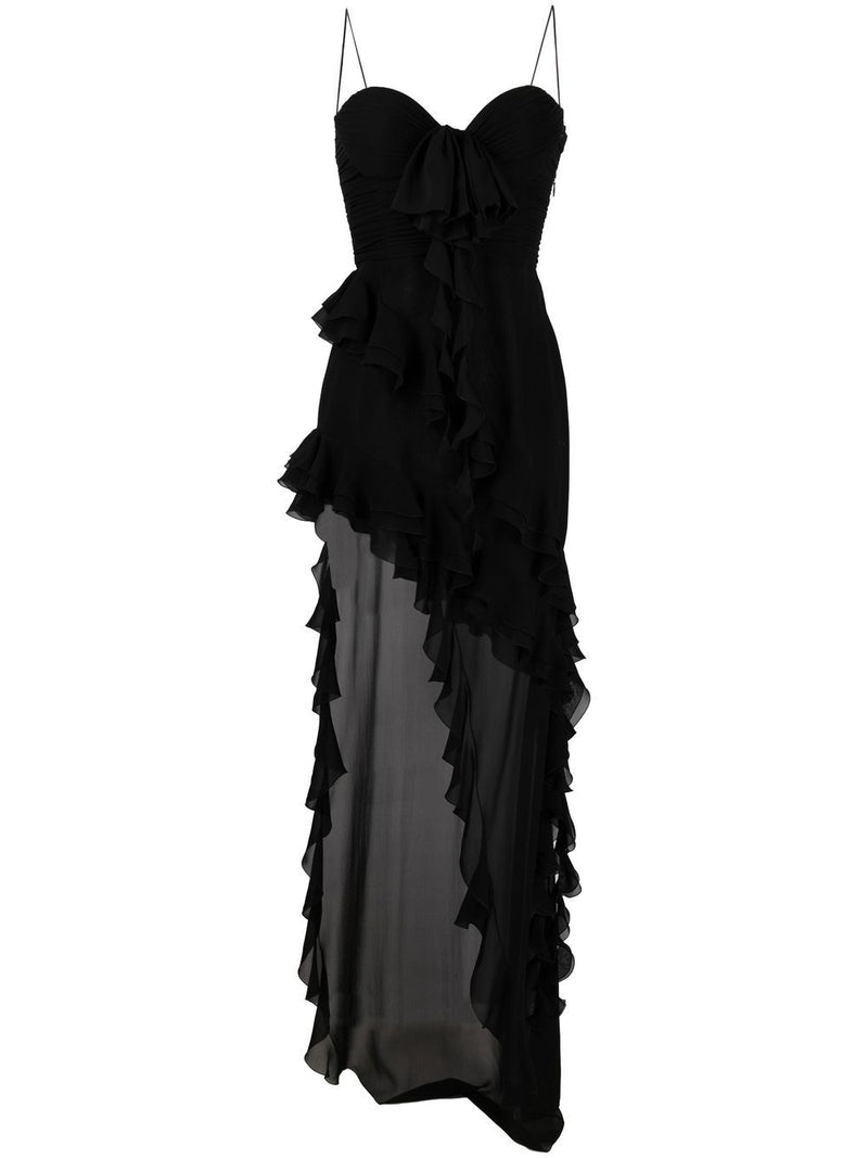 Alessandra Rich Alessandra Rich Ruffles detail silk georgette evening dress