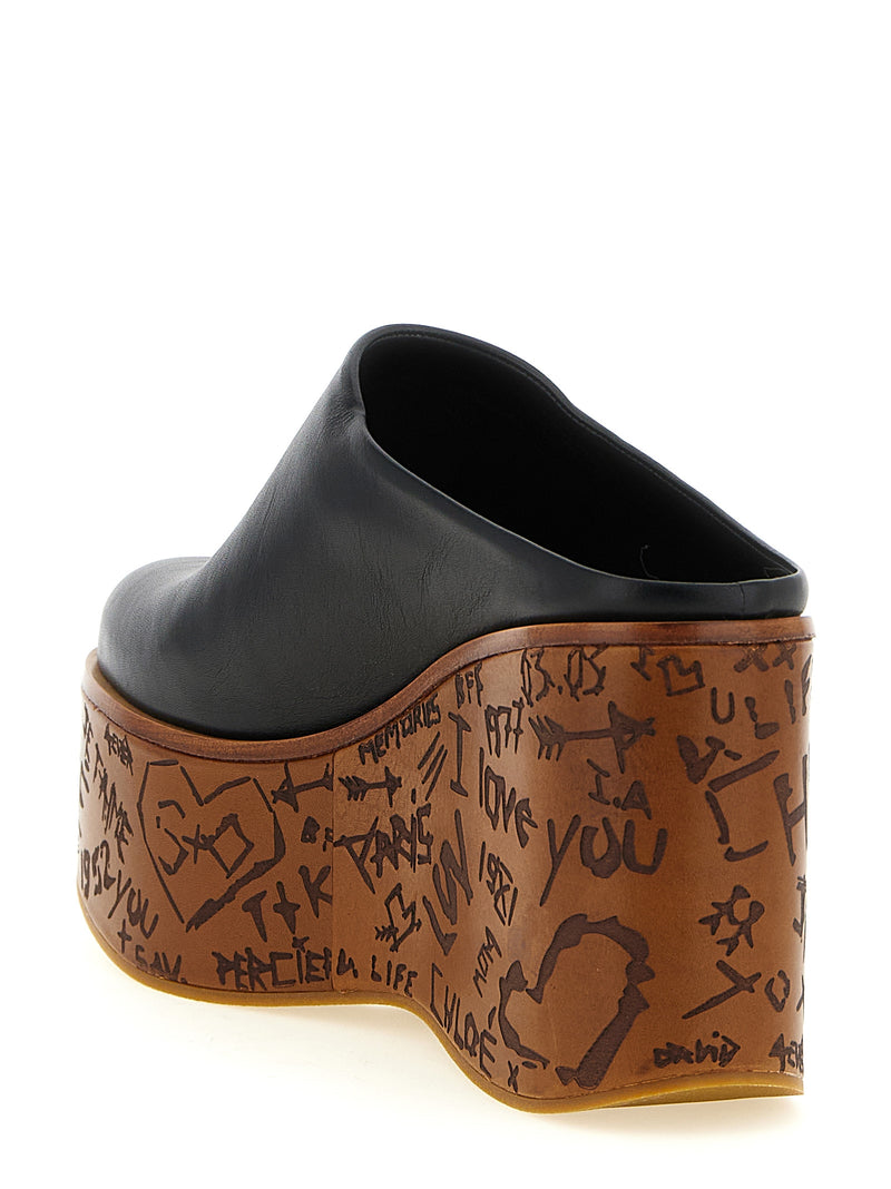 Chloé Black Calfskin Wedge Sandals