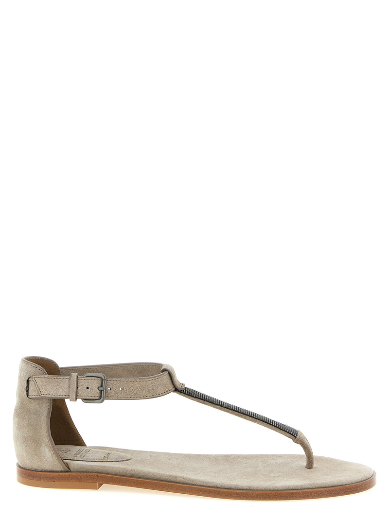 Brunello Cucinelli Beige Calfskin Flat Sandals