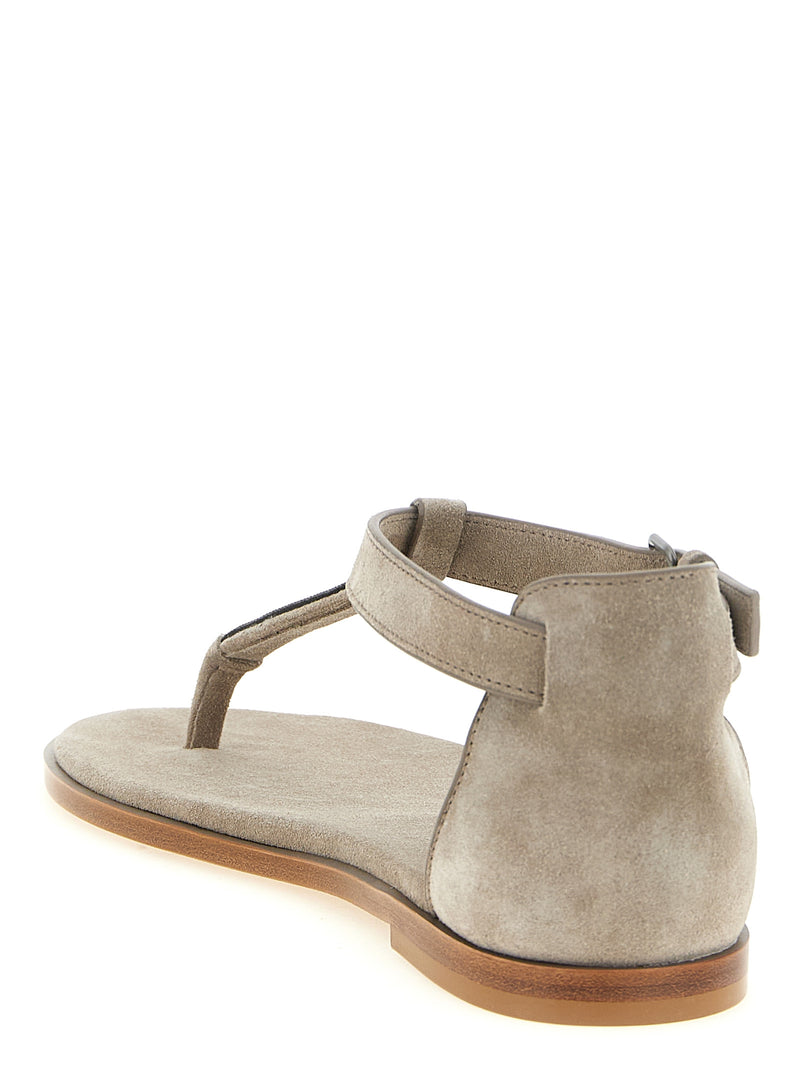 Brunello Cucinelli Beige Calfskin Flat Sandals