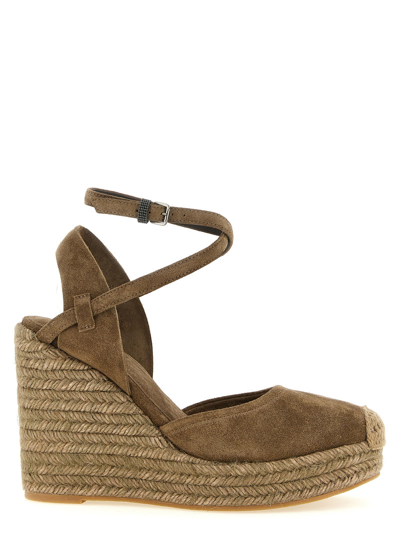 Brunello Cucinelli Brown Calfskin Wedge Sandals