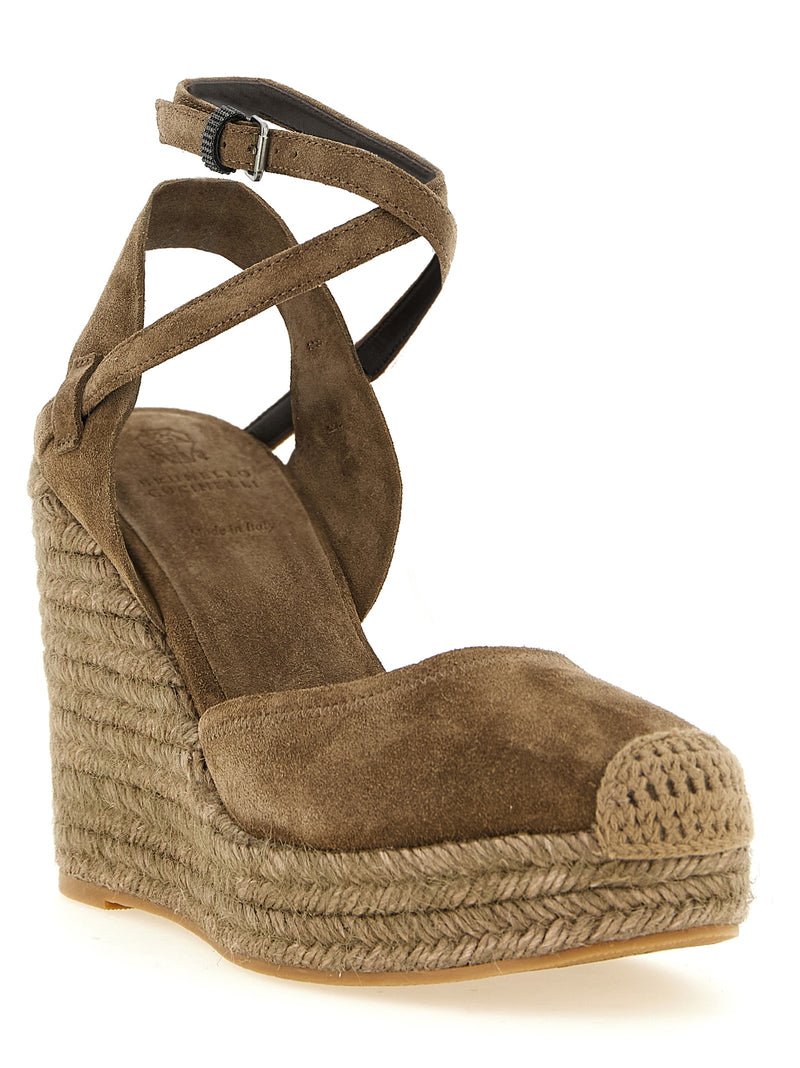 Brunello Cucinelli Brown Calfskin Wedge Sandals