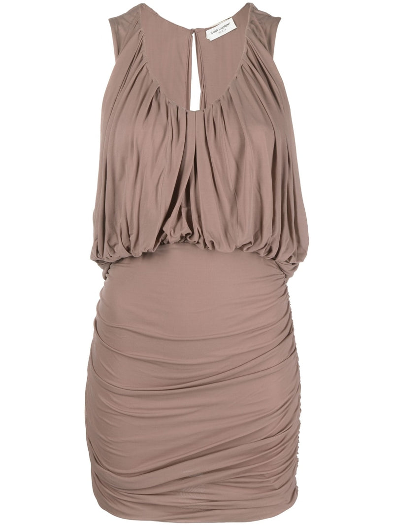 Saint Laurent Sleeveless Draped Minidress | Urbalenti™ NYC