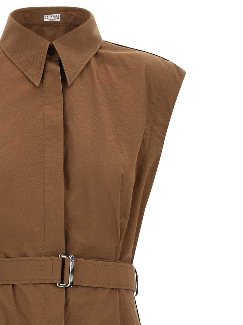 Brunello Cucinelli Brown Cotton Midi Dress