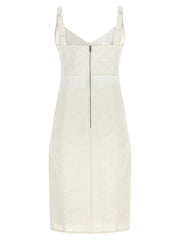Back view of the Dolce & Gabbana White Polyamide Midi Dress | White, a Dolce & Gabbana Midi Dress showcasing the exposed back zip, fitted corset construction, lace texture, and smooth white polyamide midi skirt. This Women’s Clothing piece is listed in Dresses - Clothing and Midi - Dresses - Clothing; White, IT44, New with tags, in-stock, Discount_60-69, 13879, 79680700467.