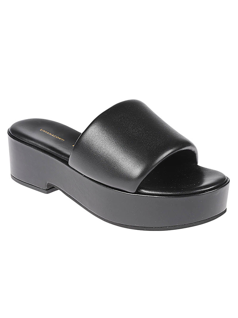 Liviana Conti Liviana Conti Black Leather Platform Sandals.