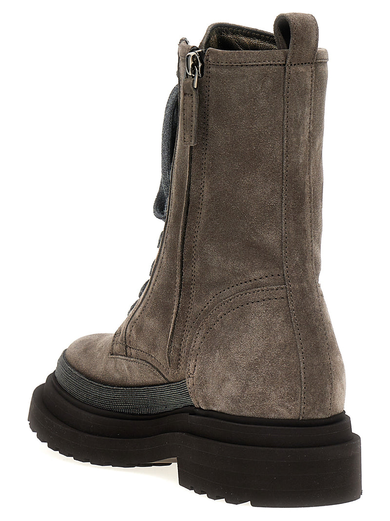 Brunello Cucinelli Gray Leather Ankle Boots