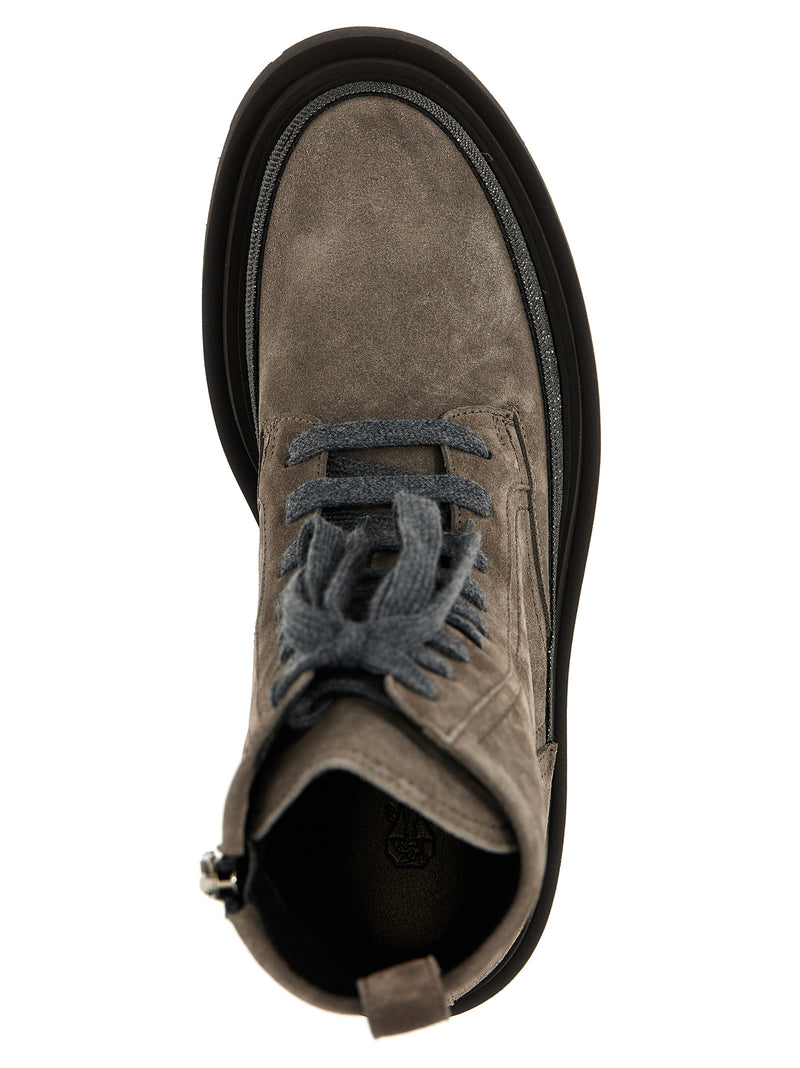 Brunello Cucinelli Gray Leather Ankle Boots