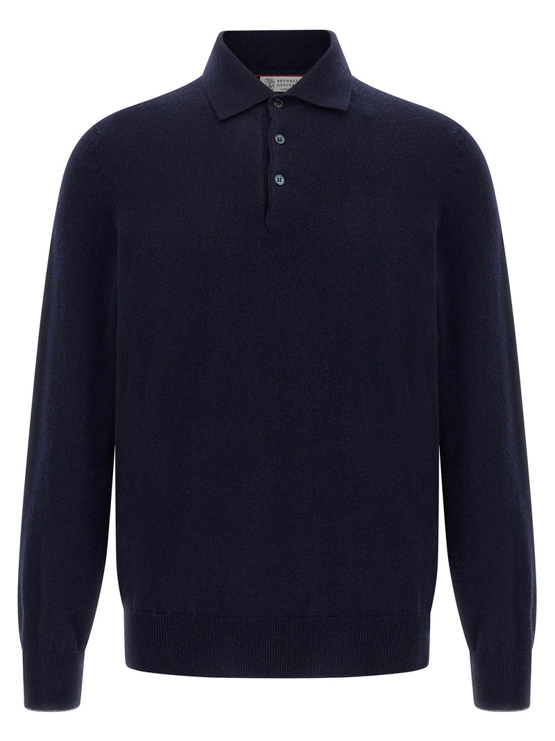 Brunello Cucinelli Blue Cashmere Polo Shirt