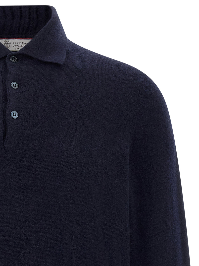 Brunello Cucinelli Blue Cashmere Polo Shirt