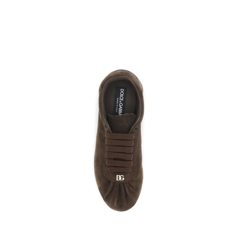 Dolce & Gabbana Brown Suede Leather Low Top Sneakers