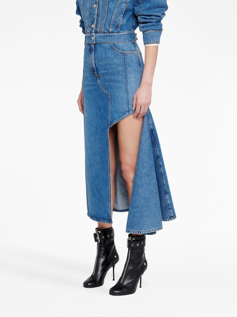 Alexander McQueen denim midi skirt | Urbalenti™ NYC