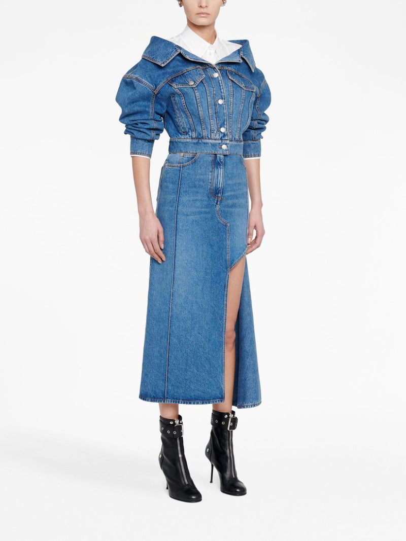 Alexander McQueen denim midi skirt | Urbalenti™ NYC