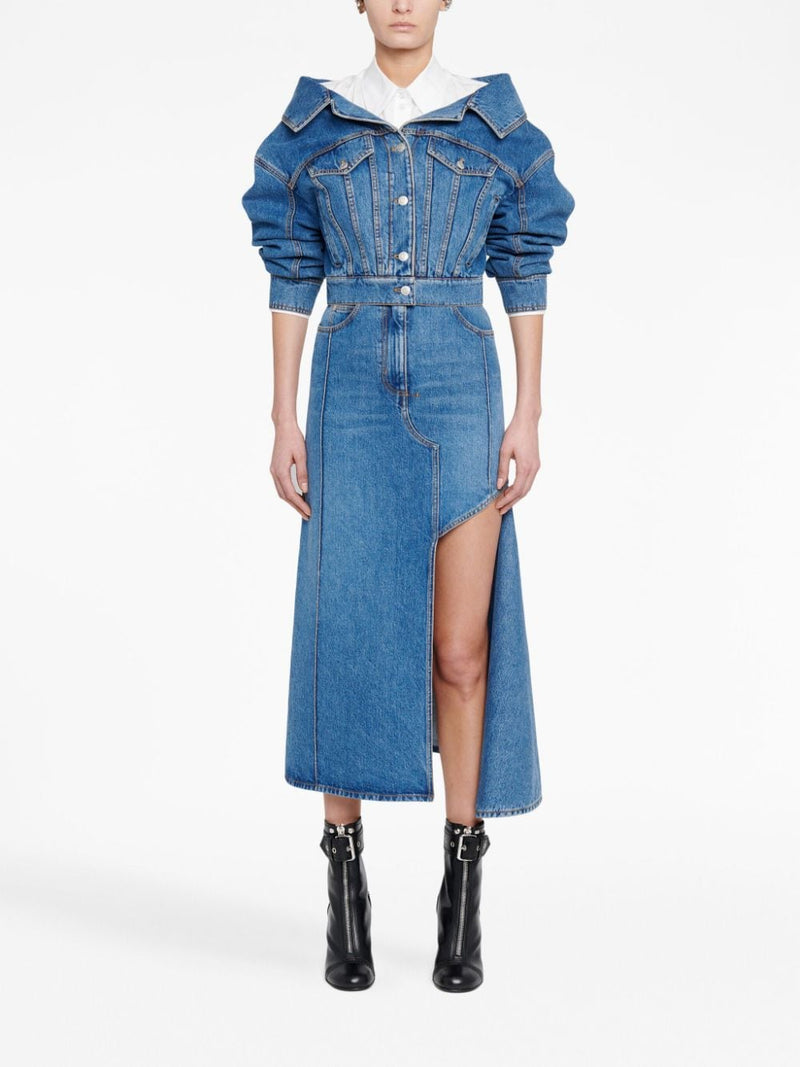 Alexander McQueen denim midi skirt | Urbalenti™ NYC