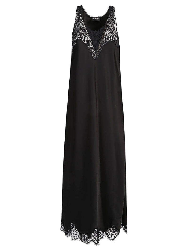 Balenciaga Lace trim long length sleeveless v-neckline dress... | Urbalenti™ NYC