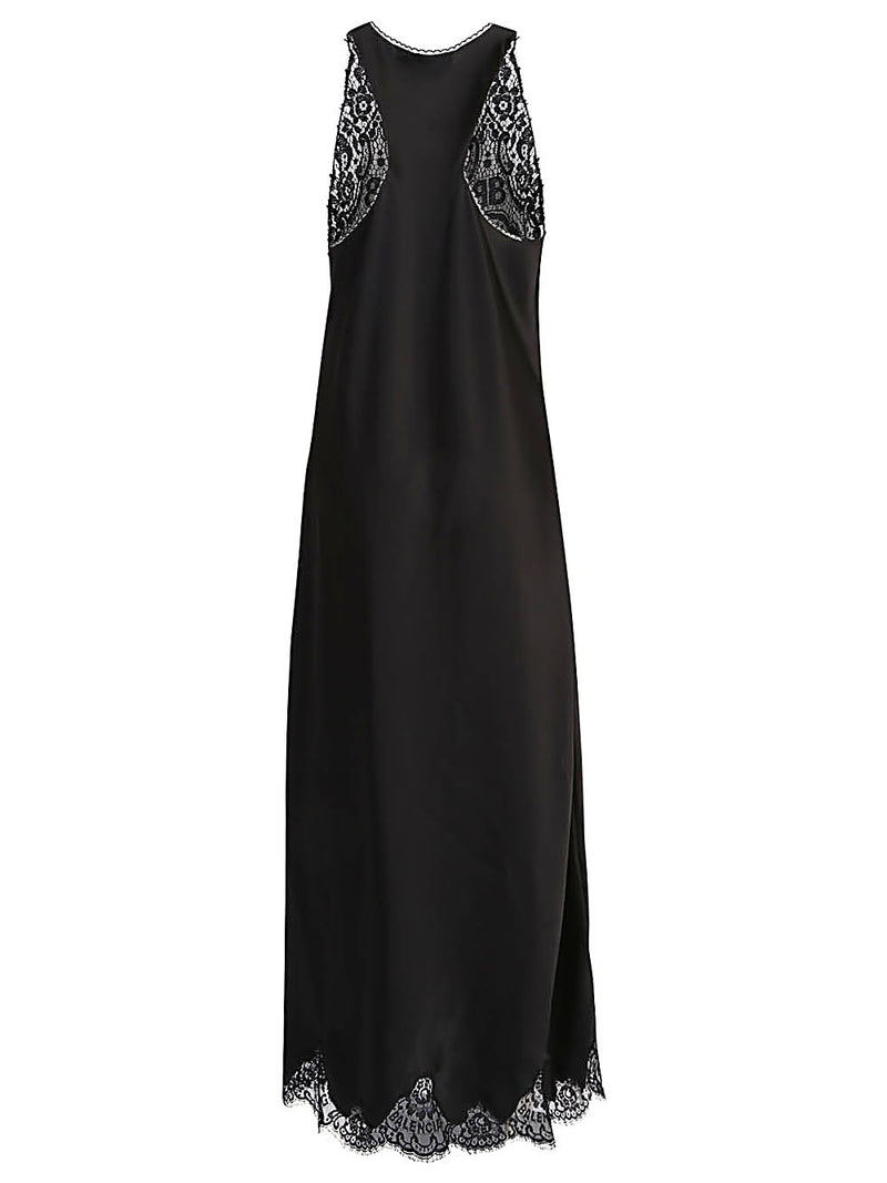Balenciaga Lace trim long length sleeveless v-neckline dress... | Urbalenti™ NYC