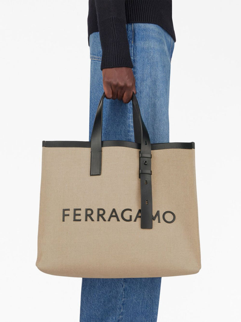 Ferragamo logo-embossed leather tote bag | Urbalenti™ NYC
