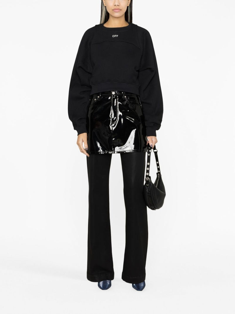 Off White Printed Crop Sweatshirt | Urbalenti™ NYC