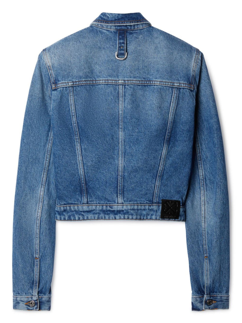Off White Crop Denim Jacket With Belt | Urbalenti™ NYC